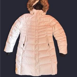 Lole Women's Cream Puffer Jacket with Faux Fur Hood